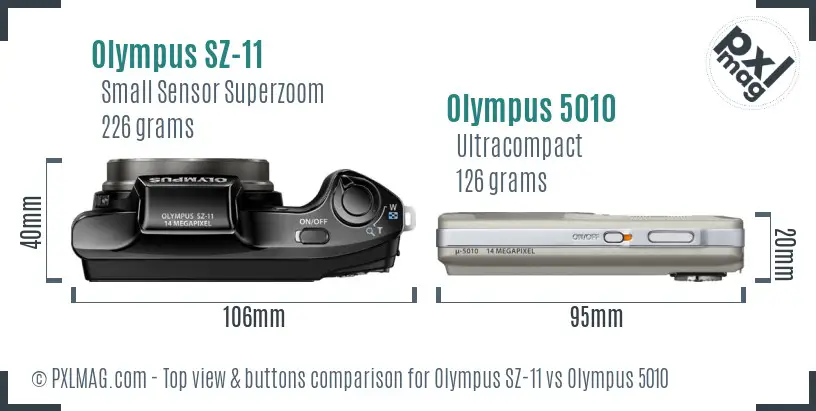 Olympus SZ-11 vs Olympus 5010 top view buttons comparison