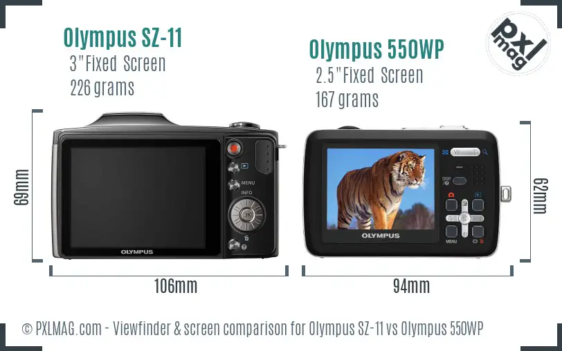 Olympus SZ-11 vs Olympus 550WP Screen and Viewfinder comparison