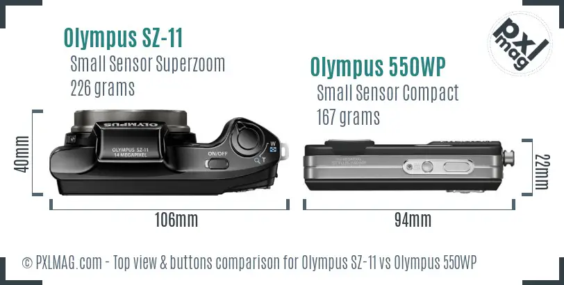 Olympus SZ-11 vs Olympus 550WP top view buttons comparison