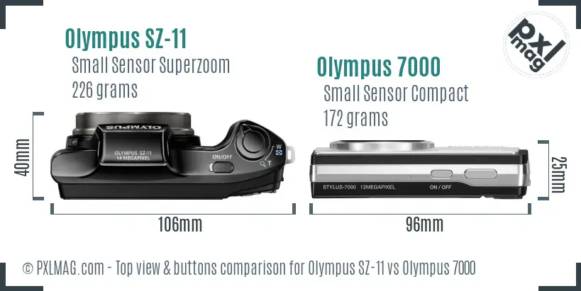 Olympus SZ-11 vs Olympus 7000 top view buttons comparison