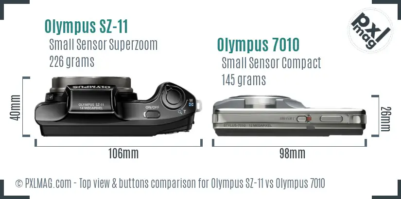 Olympus SZ-11 vs Olympus 7010 top view buttons comparison