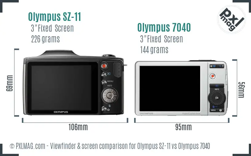 Olympus SZ-11 vs Olympus 7040 Screen and Viewfinder comparison