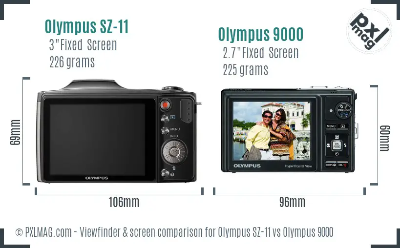 Olympus SZ-11 vs Olympus 9000 Screen and Viewfinder comparison
