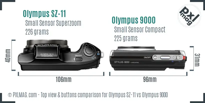 Olympus SZ-11 vs Olympus 9000 top view buttons comparison