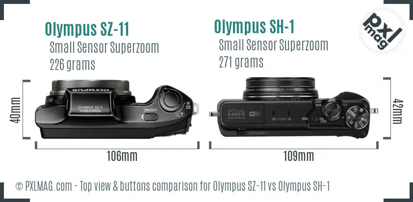 Olympus SZ-11 vs Olympus SH-1 top view buttons comparison