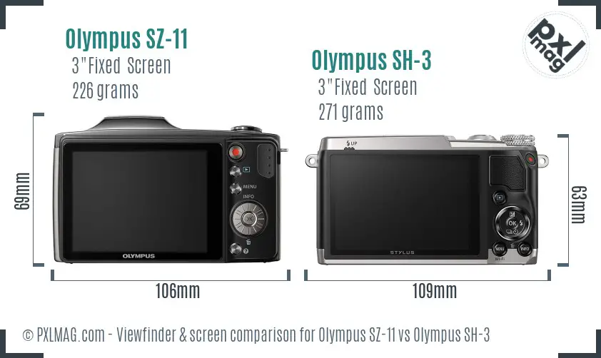Olympus SZ-11 vs Olympus SH-3 Screen and Viewfinder comparison