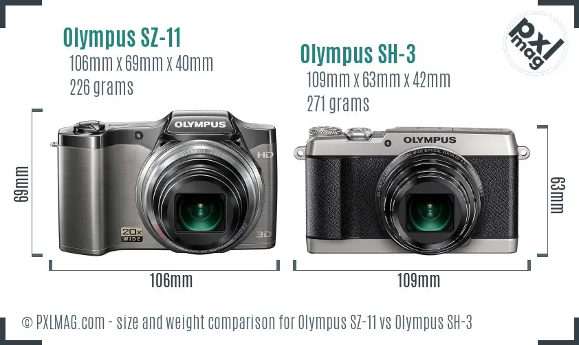 Olympus SZ-11 vs Olympus SH-3 size comparison