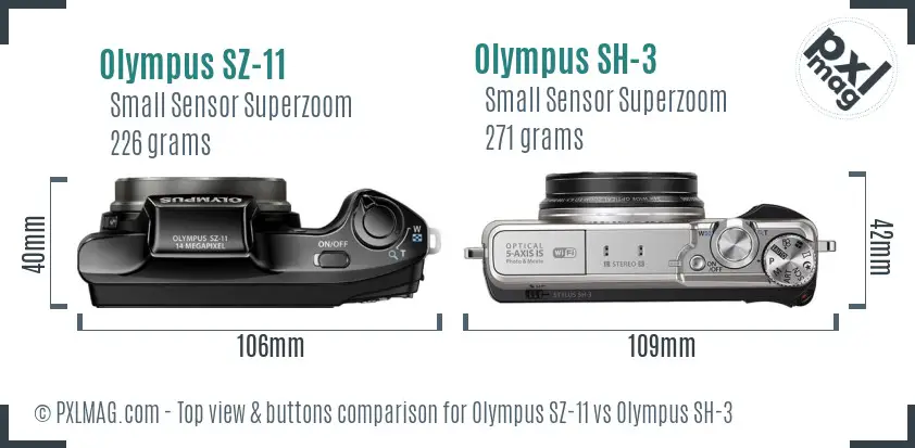 Olympus SZ-11 vs Olympus SH-3 top view buttons comparison