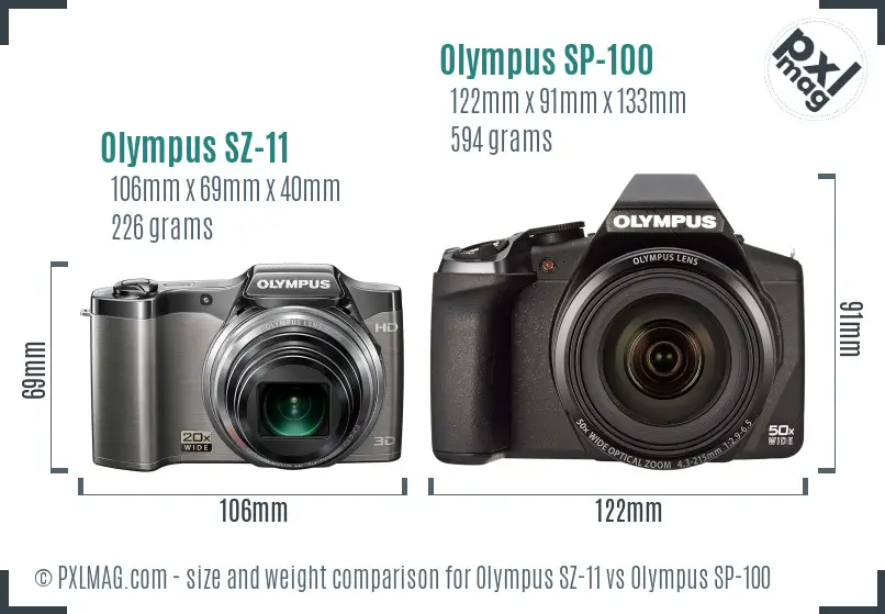 Olympus SZ-11 vs Olympus SP-100 size comparison