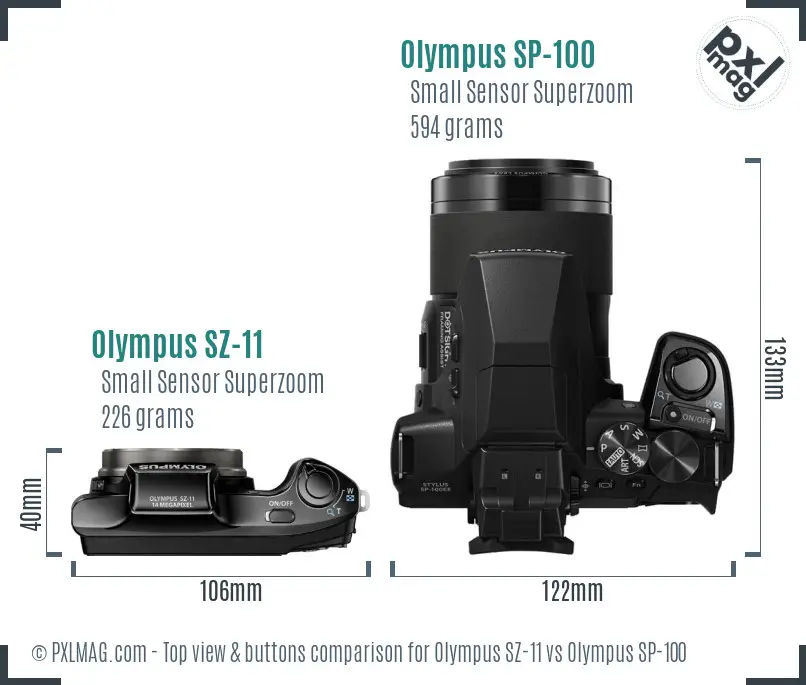 Olympus SZ-11 vs Olympus SP-100 top view buttons comparison