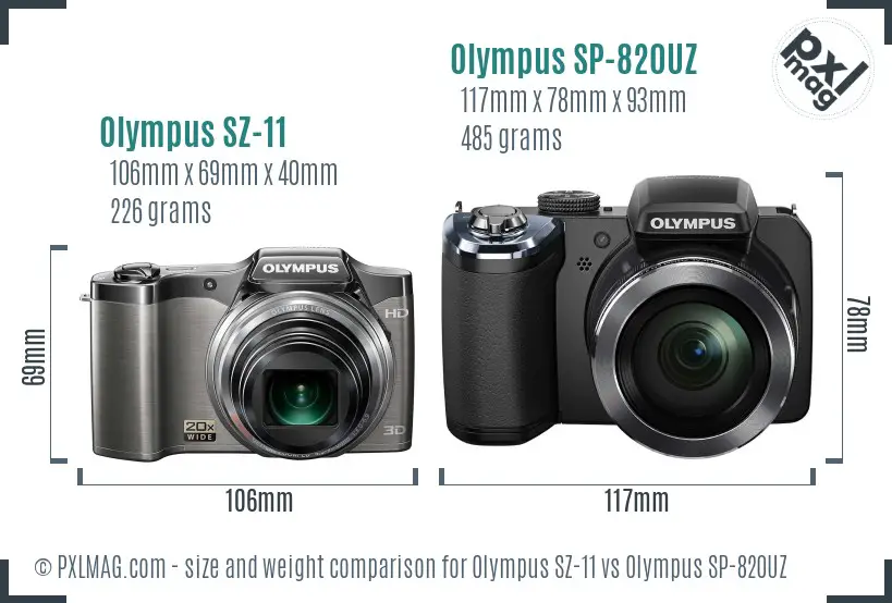 Olympus SZ-11 vs Olympus SP-820UZ size comparison