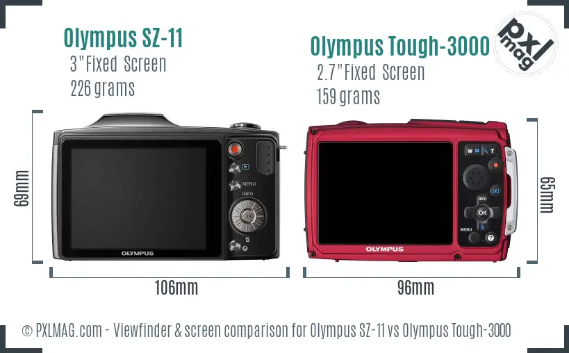 Olympus SZ-11 vs Olympus Tough-3000 Screen and Viewfinder comparison