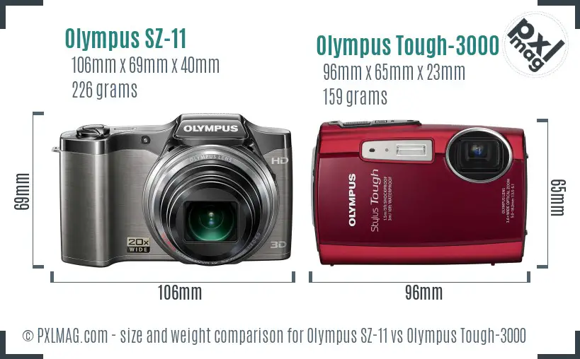 Olympus SZ-11 vs Olympus Tough-3000 size comparison