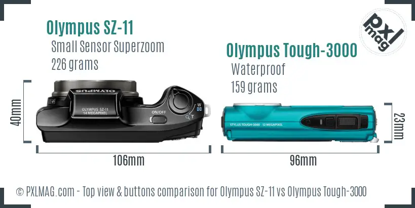 Olympus SZ-11 vs Olympus Tough-3000 top view buttons comparison
