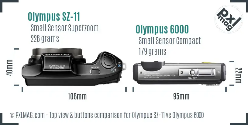 Olympus SZ-11 vs Olympus 6000 top view buttons comparison