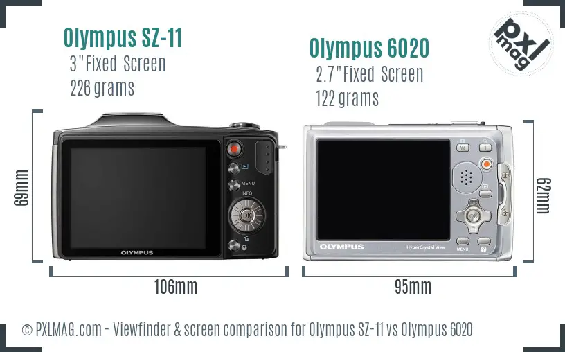 Olympus SZ-11 vs Olympus 6020 Screen and Viewfinder comparison
