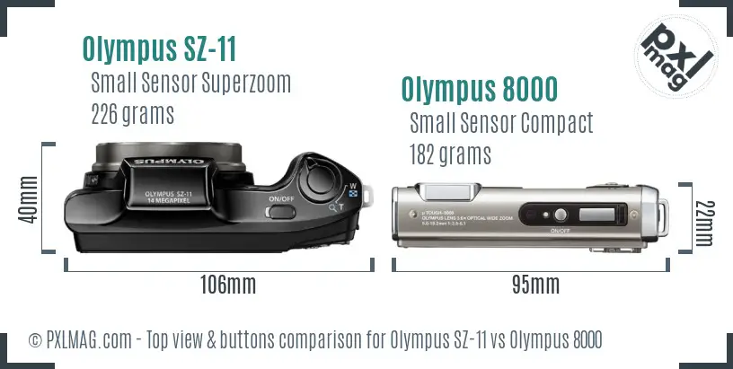 Olympus SZ-11 vs Olympus 8000 top view buttons comparison