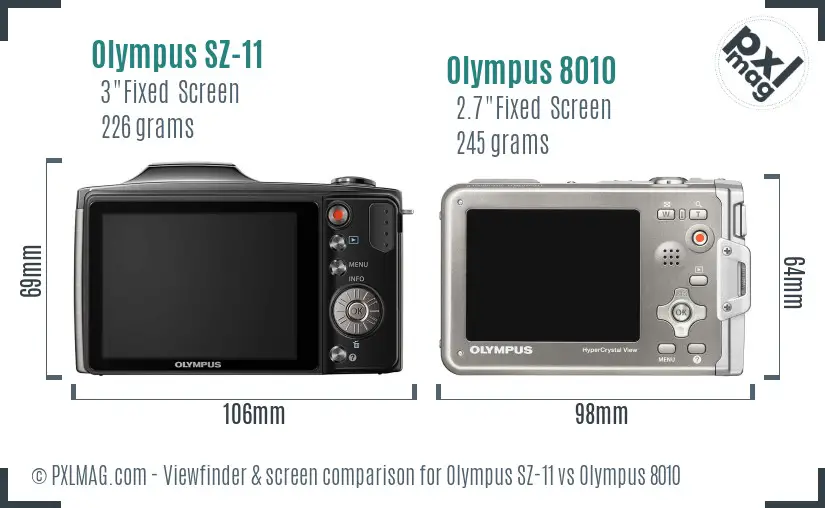 Olympus SZ-11 vs Olympus 8010 Screen and Viewfinder comparison