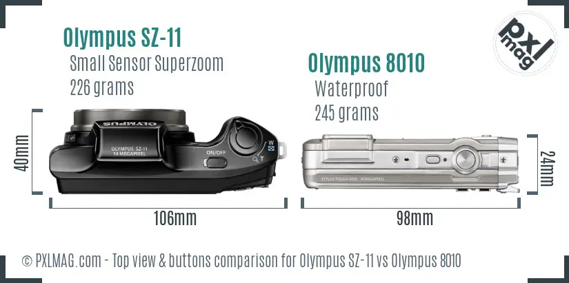 Olympus SZ-11 vs Olympus 8010 top view buttons comparison