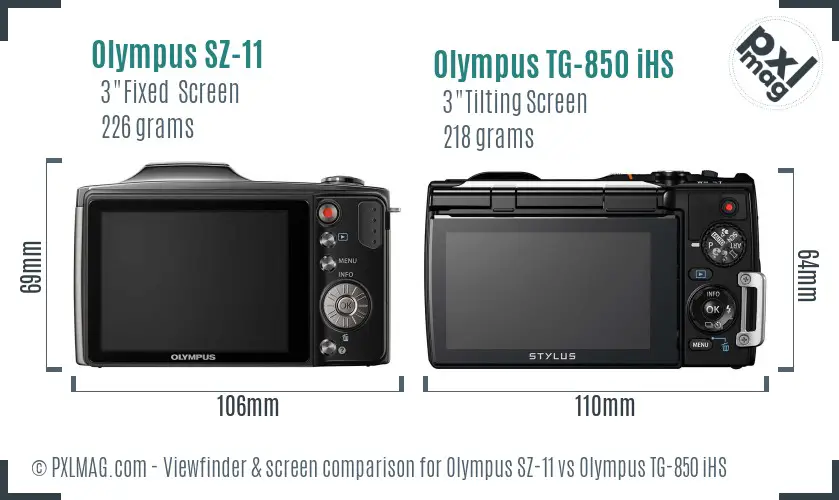 Olympus SZ-11 vs Olympus TG-850 iHS Screen and Viewfinder comparison