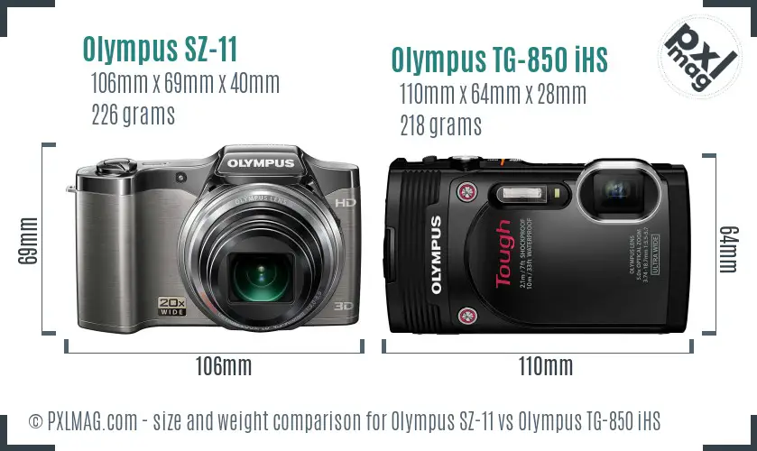 Olympus SZ-11 vs Olympus TG-850 iHS size comparison
