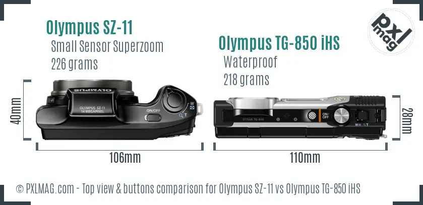 Olympus SZ-11 vs Olympus TG-850 iHS top view buttons comparison