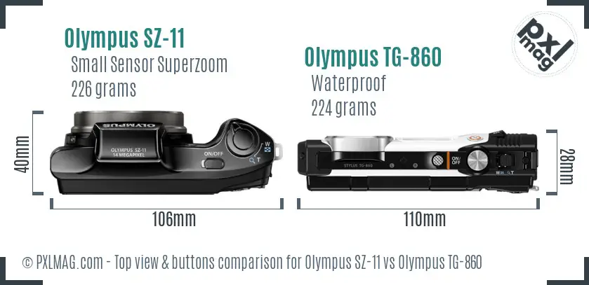 Olympus SZ-11 vs Olympus TG-860 top view buttons comparison
