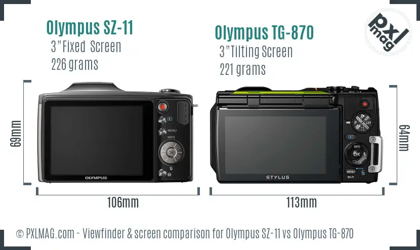 Olympus SZ-11 vs Olympus TG-870 Screen and Viewfinder comparison