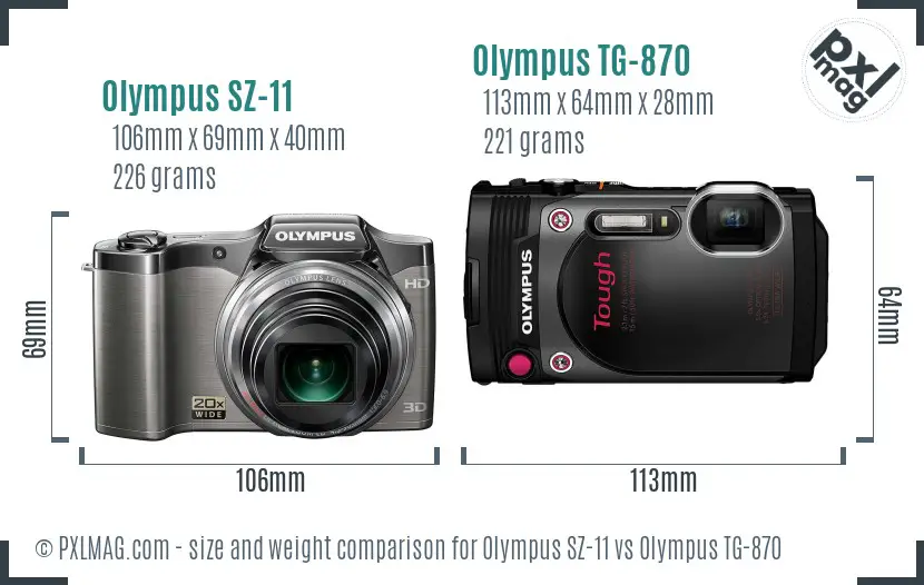 Olympus SZ-11 vs Olympus TG-870 size comparison