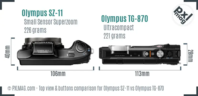 Olympus SZ-11 vs Olympus TG-870 top view buttons comparison