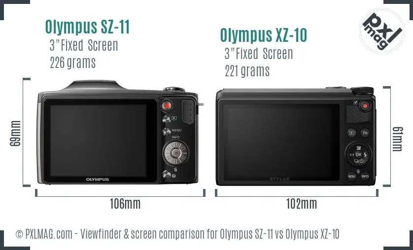 Olympus SZ-11 vs Olympus XZ-10 Screen and Viewfinder comparison