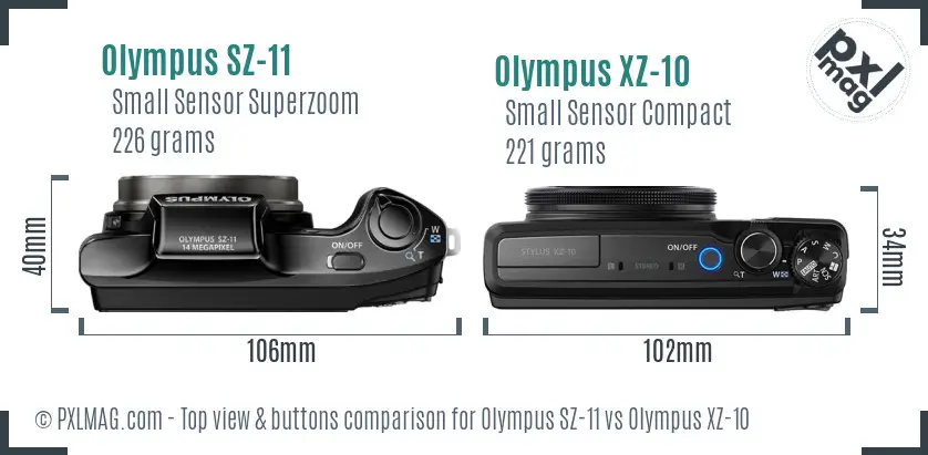 Olympus SZ-11 vs Olympus XZ-10 top view buttons comparison