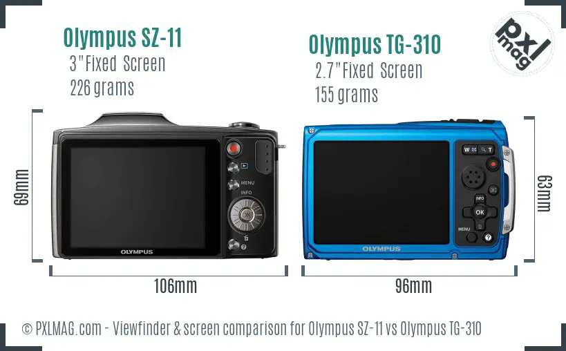 Olympus SZ-11 vs Olympus TG-310 Screen and Viewfinder comparison