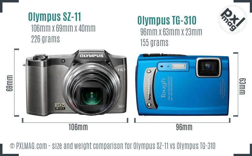 Olympus SZ-11 vs Olympus TG-310 size comparison
