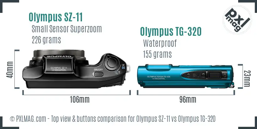 Olympus SZ-11 vs Olympus TG-320 top view buttons comparison