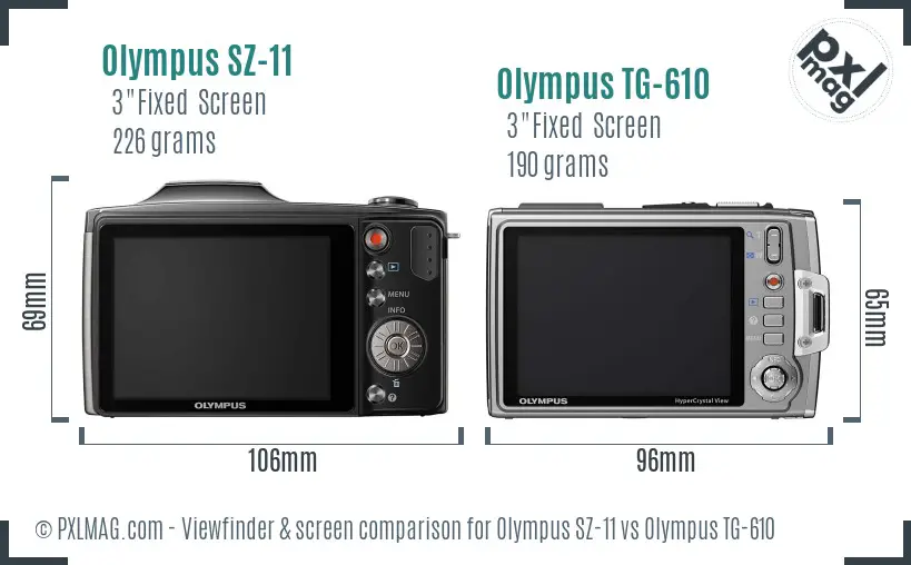 Olympus SZ-11 vs Olympus TG-610 Screen and Viewfinder comparison