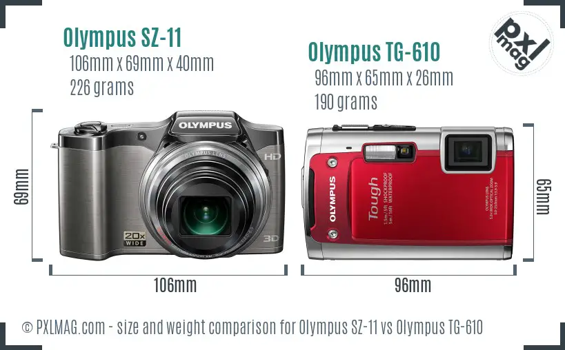 Olympus SZ-11 vs Olympus TG-610 size comparison