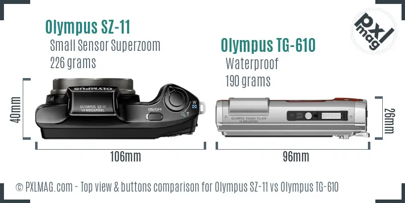 Olympus SZ-11 vs Olympus TG-610 top view buttons comparison