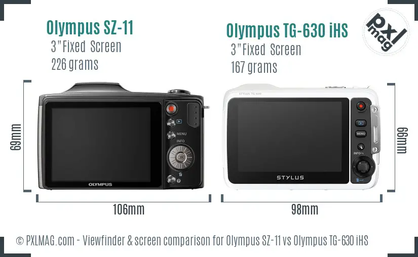 Olympus SZ-11 vs Olympus TG-630 iHS Screen and Viewfinder comparison