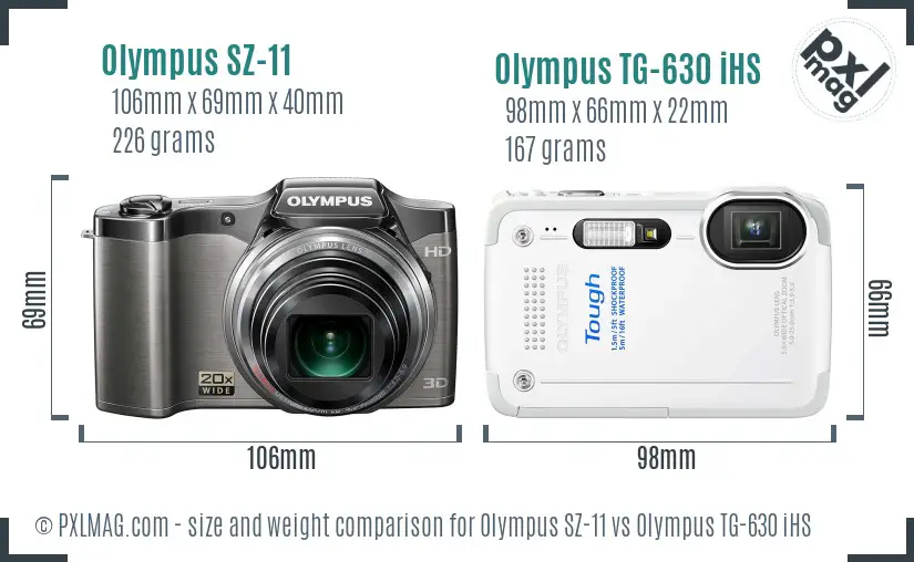Olympus SZ-11 vs Olympus TG-630 iHS size comparison