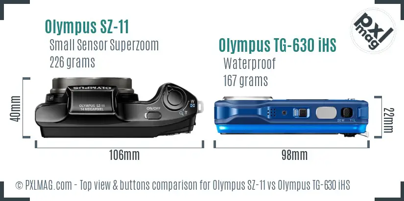 Olympus SZ-11 vs Olympus TG-630 iHS top view buttons comparison