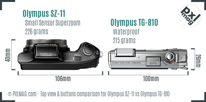 Olympus SZ-11 vs Olympus TG-810 top view buttons comparison
