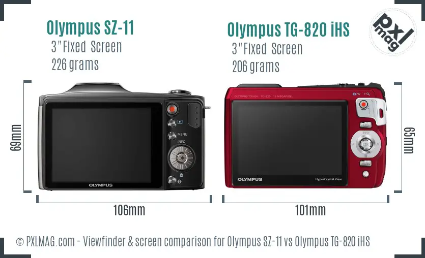 Olympus SZ-11 vs Olympus TG-820 iHS Screen and Viewfinder comparison