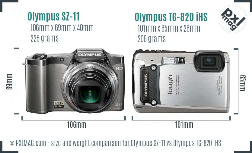 Olympus SZ-11 vs Olympus TG-820 iHS size comparison