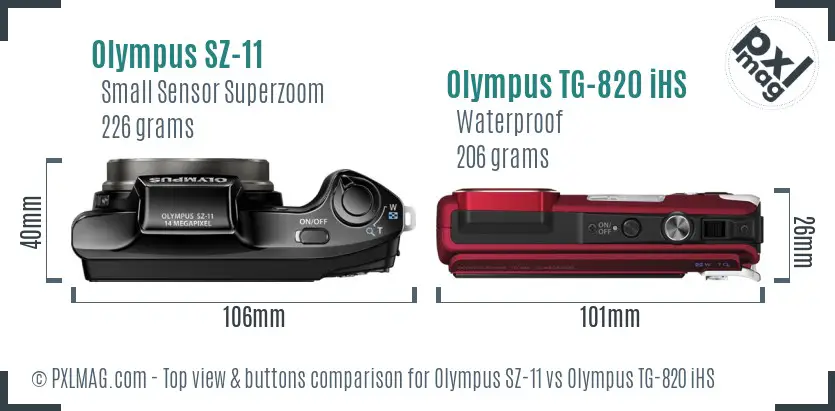 Olympus SZ-11 vs Olympus TG-820 iHS top view buttons comparison