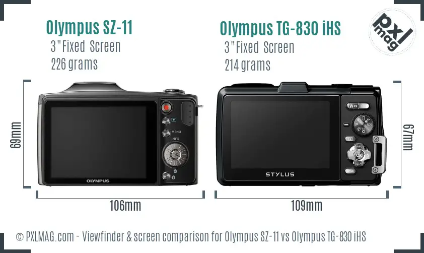 Olympus SZ-11 vs Olympus TG-830 iHS Screen and Viewfinder comparison