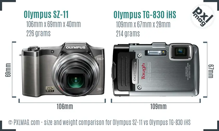 Olympus SZ-11 vs Olympus TG-830 iHS size comparison