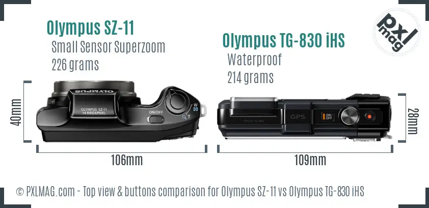 Olympus SZ-11 vs Olympus TG-830 iHS top view buttons comparison