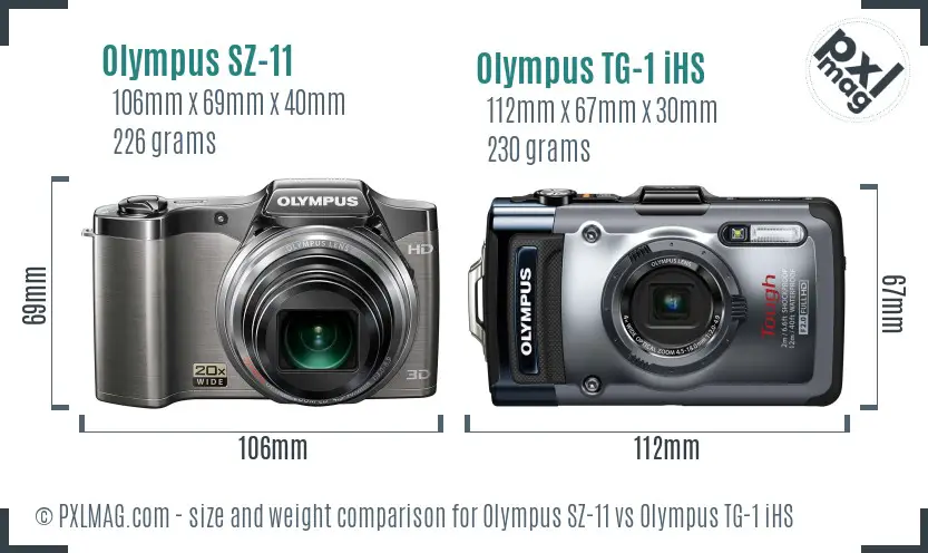 Olympus SZ-11 vs Olympus TG-1 iHS size comparison