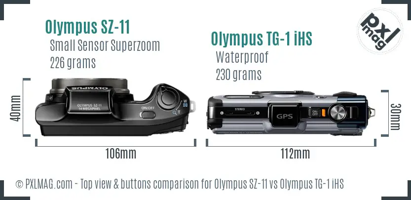 Olympus SZ-11 vs Olympus TG-1 iHS top view buttons comparison
